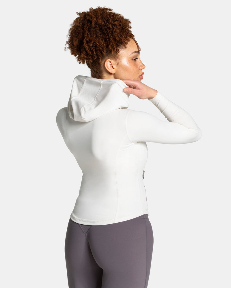 Veste de sport zippée sculptante à capuche Allrounder « blanc cassé / dorée »
