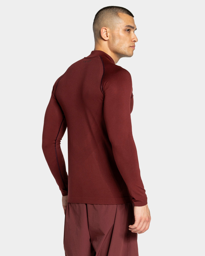 Haut à manches longues demi-zippé Workout sans coutures « merlot »
