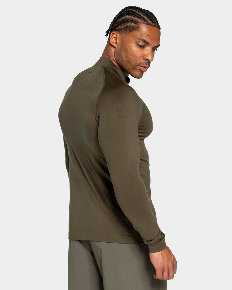 Haut à manches longues demi-zippé Workout sans coutures « Olive »