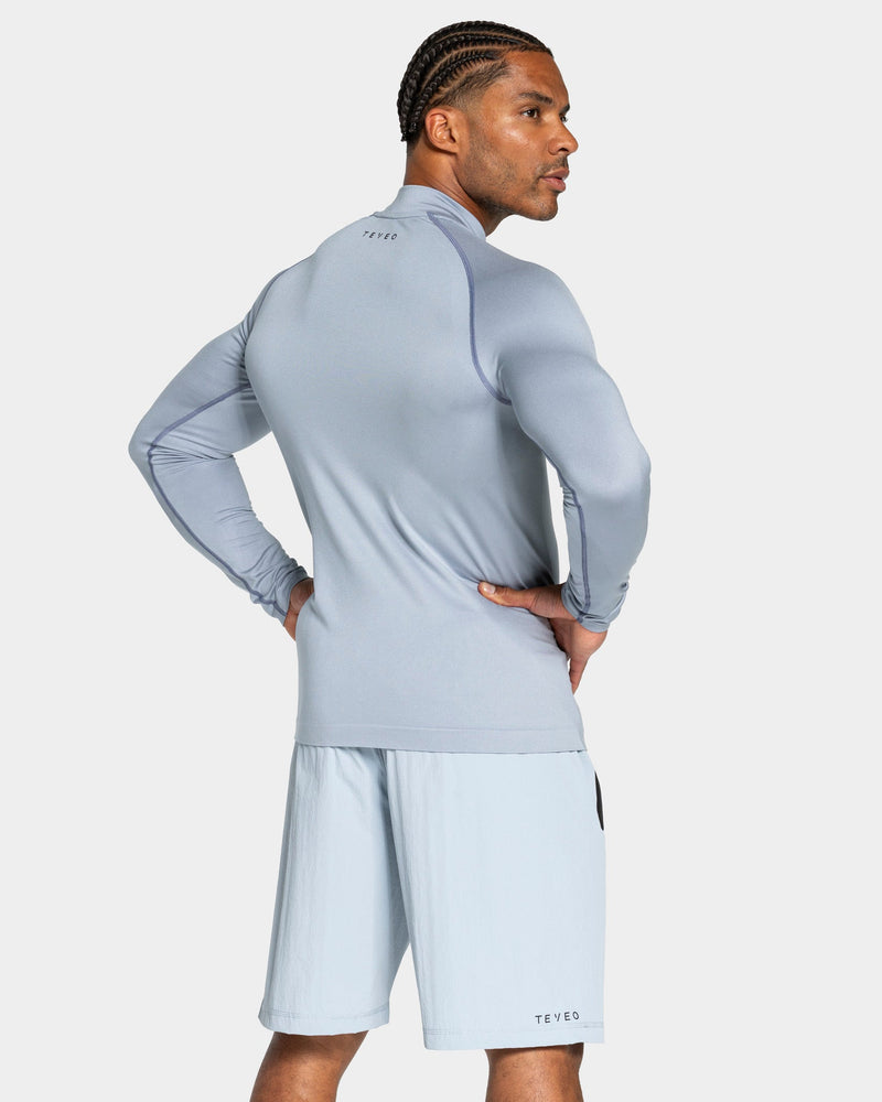 Haut à manches longues demi-zippé Workout sans coutures « bleu acier »