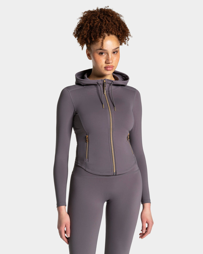 Veste de sport zippée sculptante à capuche Allrounder « graphite/dorée »