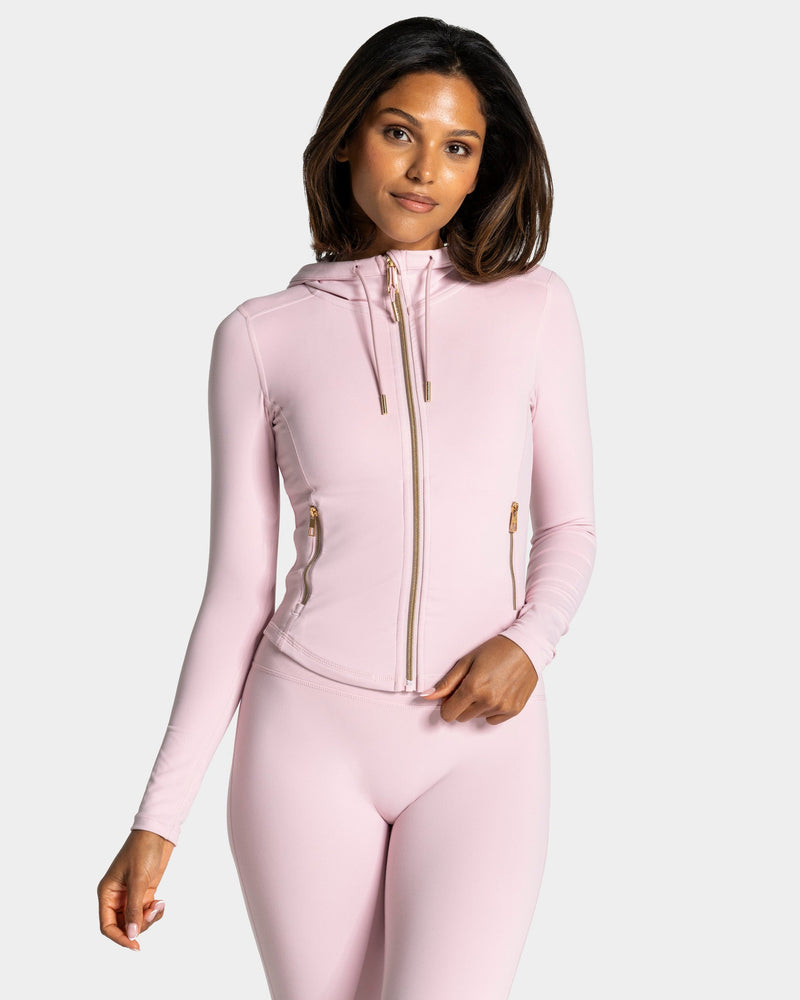 Veste de sport zippée sculptante à capuche Allrounder « rose/dorée »