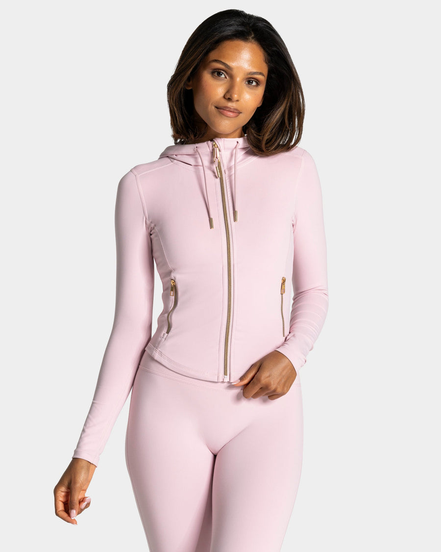 Veste de sport zippée sculptante à capuche Allrounder « rose/dorée »