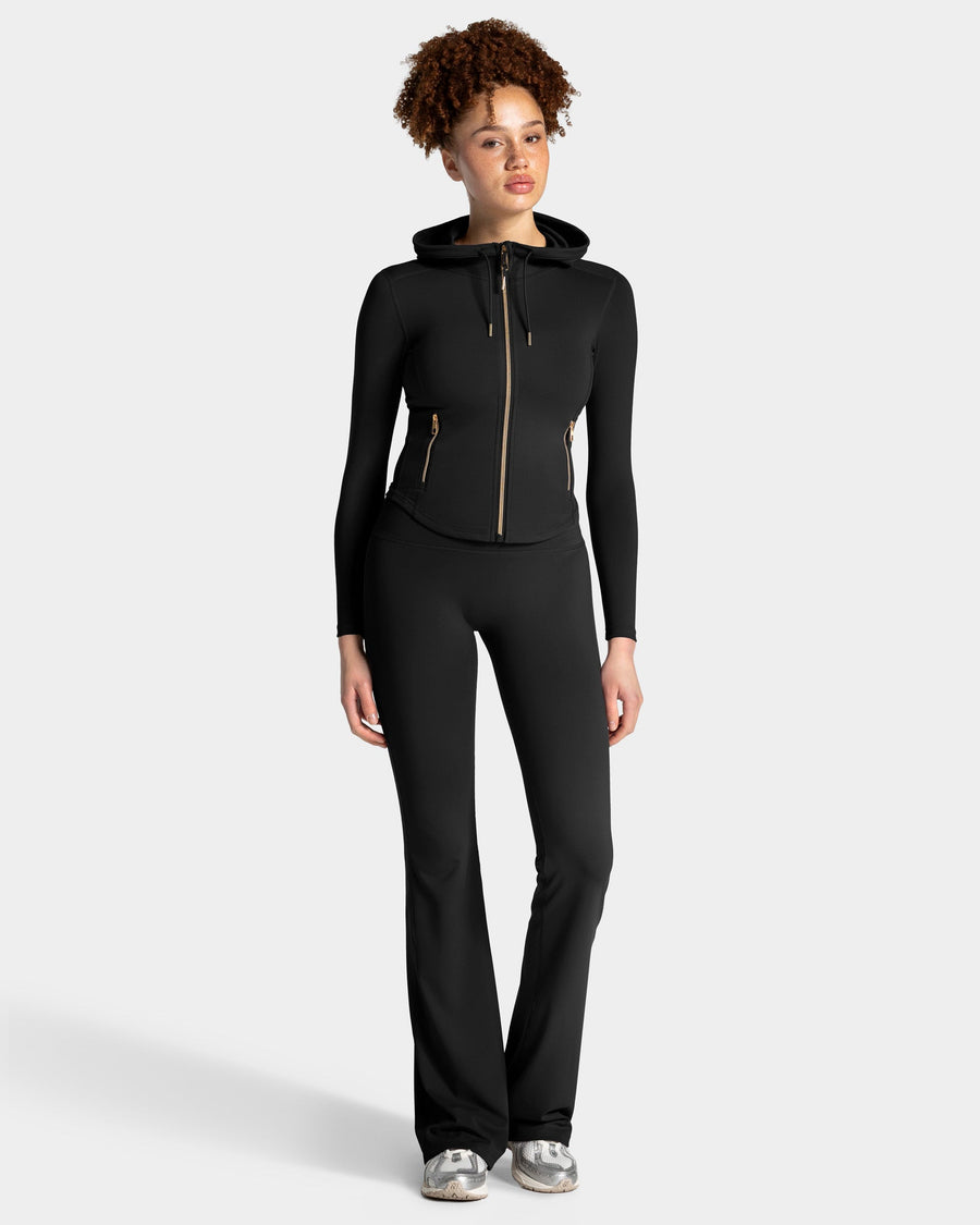 Veste de sport zippée sculptante à capuche Allrounder « noir/dorée »