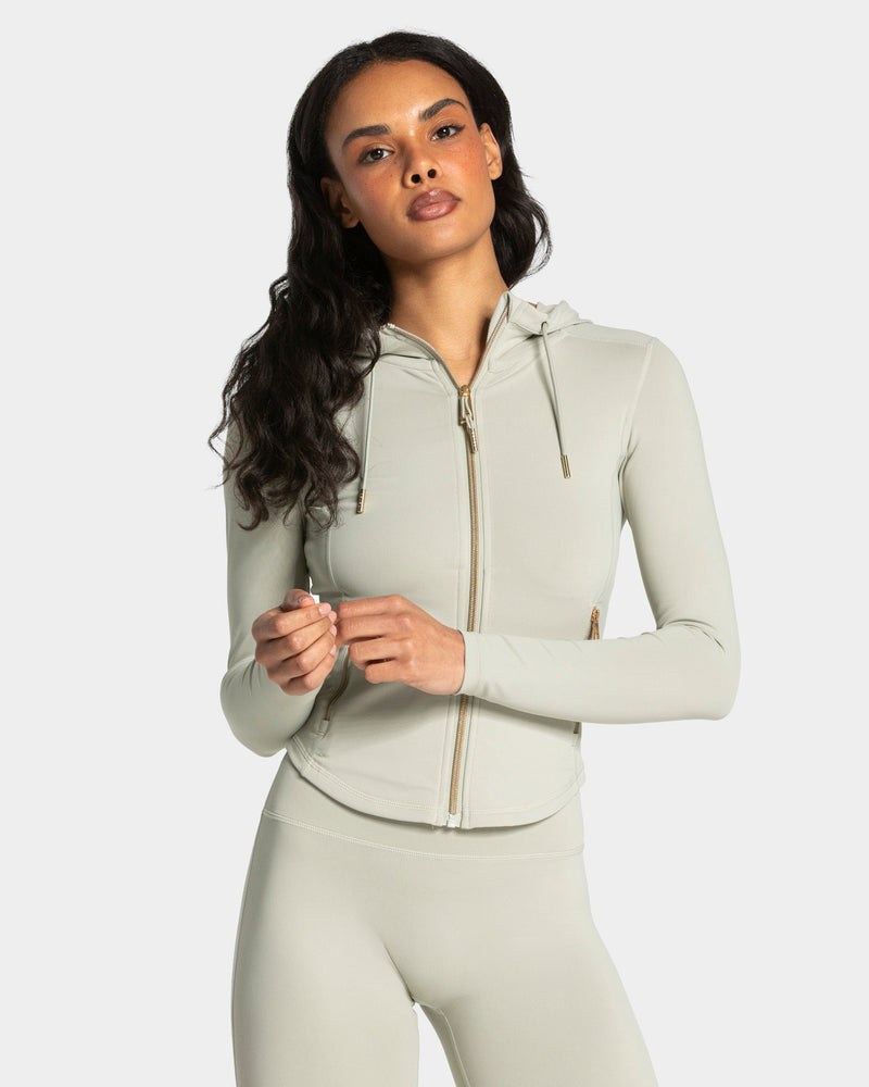 Veste de sport zippée sculptante à capuche Allrounder « pistache/dorée »