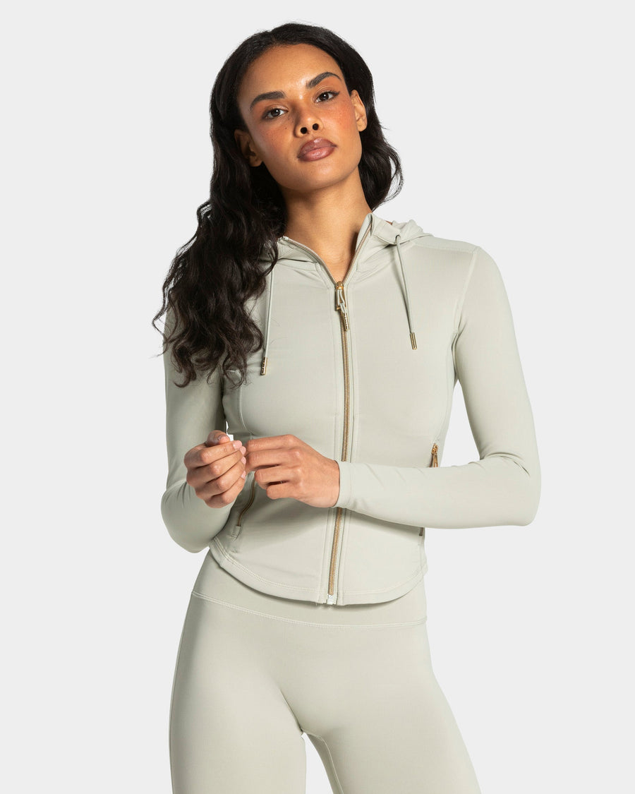 Veste de sport zippée sculptante à capuche Allrounder « pistache/dorée »