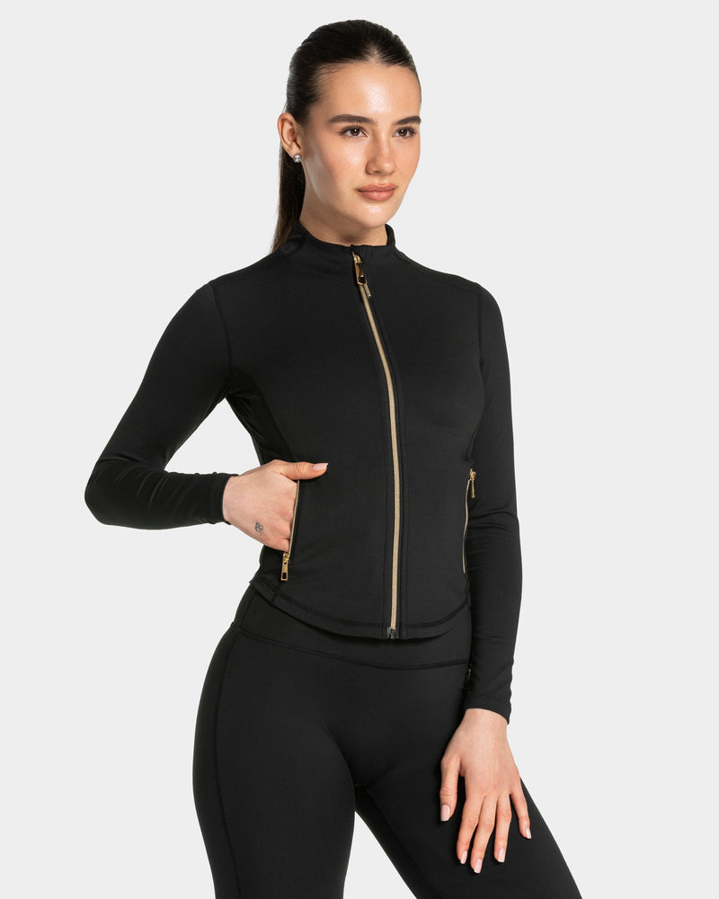 Veste de sport zippée sculptante Allrounder « noir - doré »
