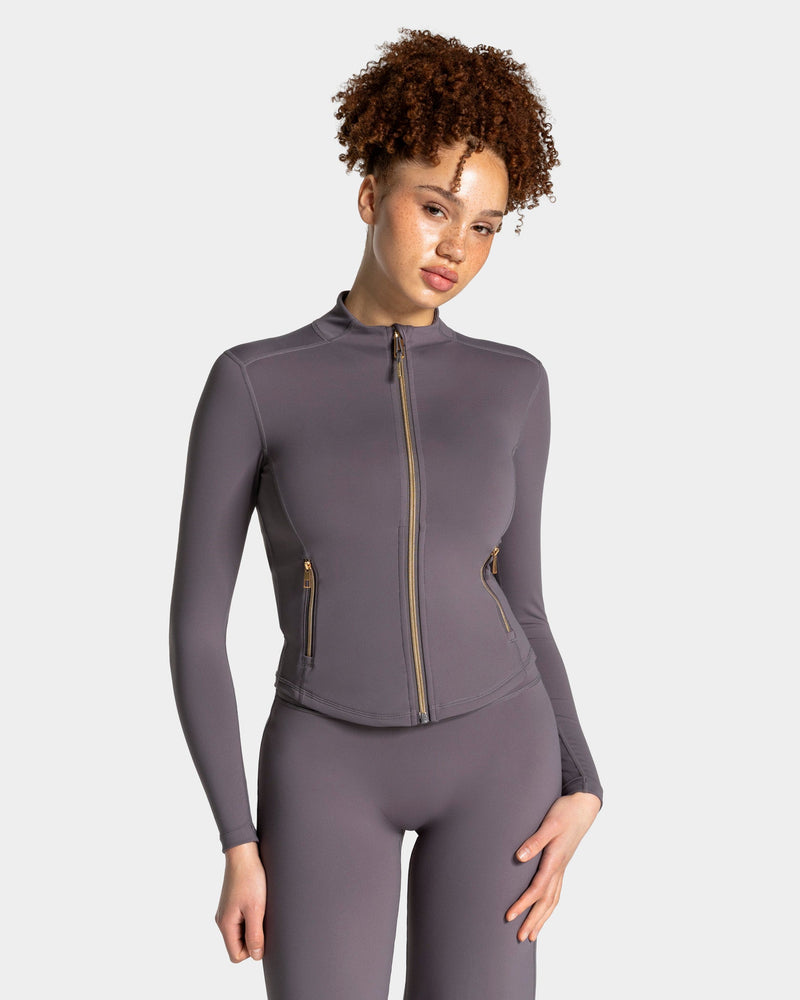Veste de sport zippée sculptante Allrounder « graphite/dorée »