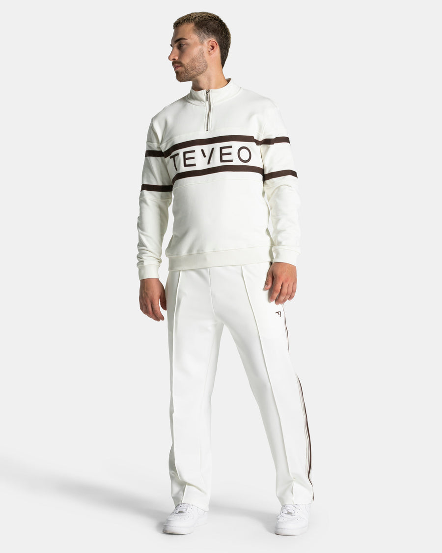 Sweat-shirt demi-zippé Club « blanc cassé-espresso »