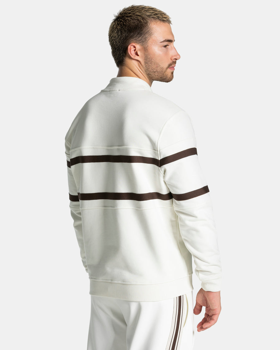 Sweat-shirt demi-zippé Club « blanc cassé-espresso »
