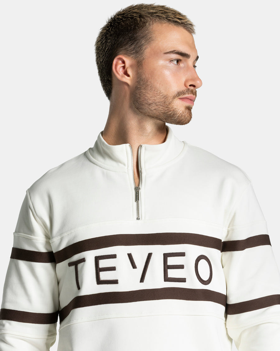 Sweat-shirt demi-zippé Club « blanc cassé-espresso »