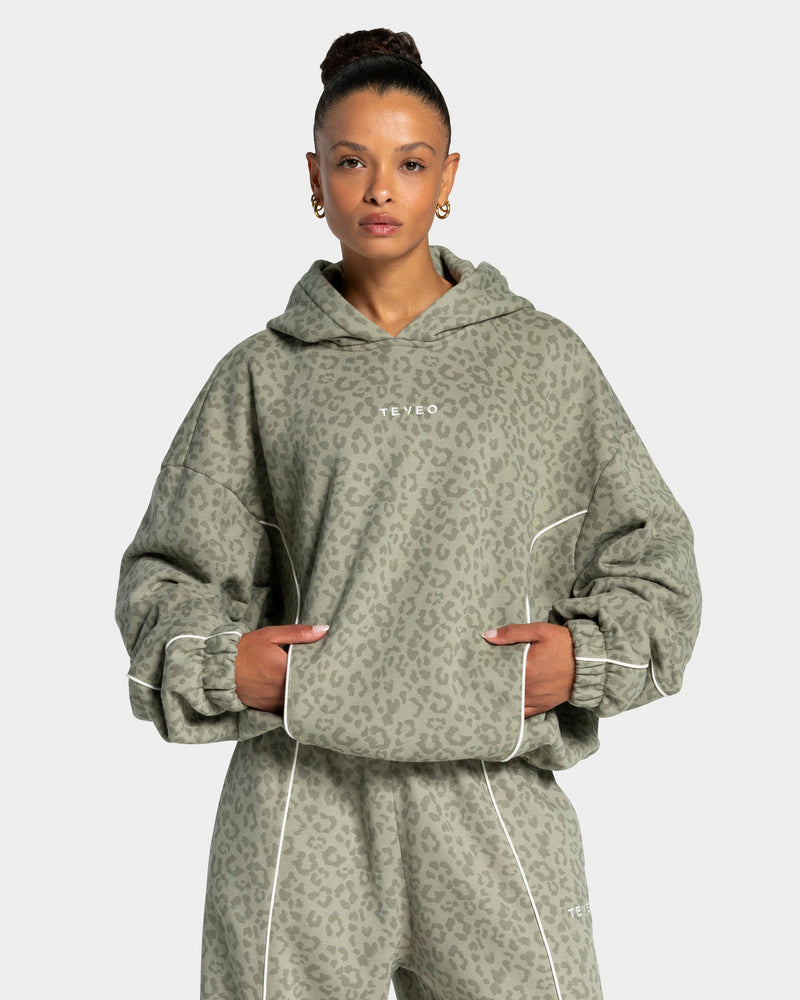 Sweat à capuche Contrastline « Léopard kaki »