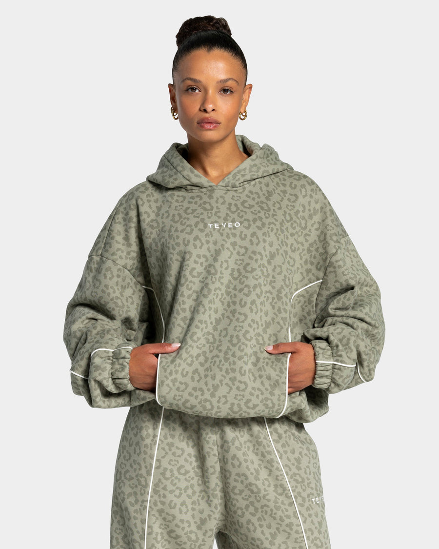 Sweat à capuche Contrastline « Léopard kaki »