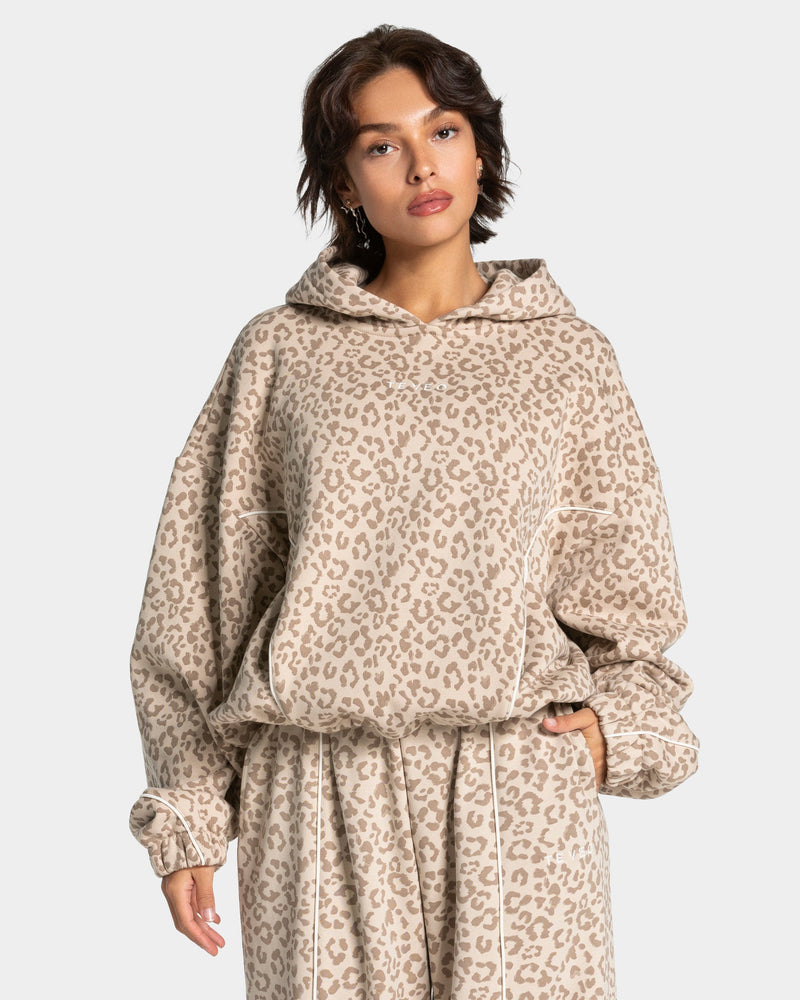 Sweat à capuche Contrastline « léopard Cream »