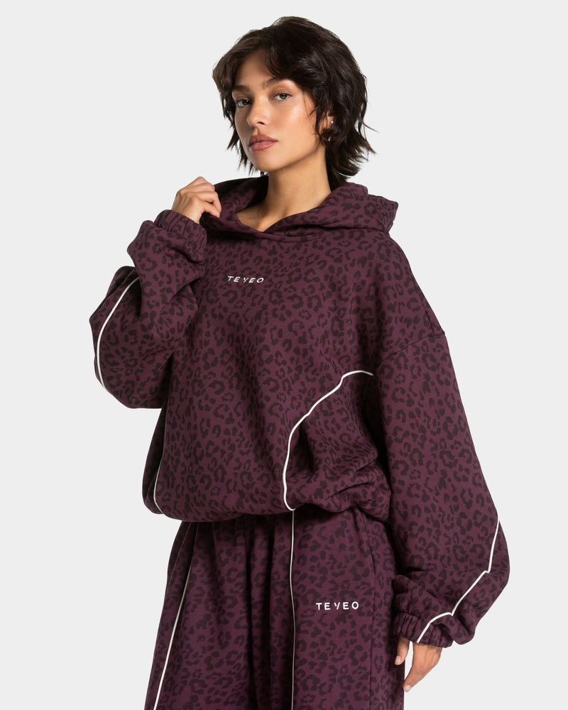 Sweat à capuche Contrastline « léopard Merlot »