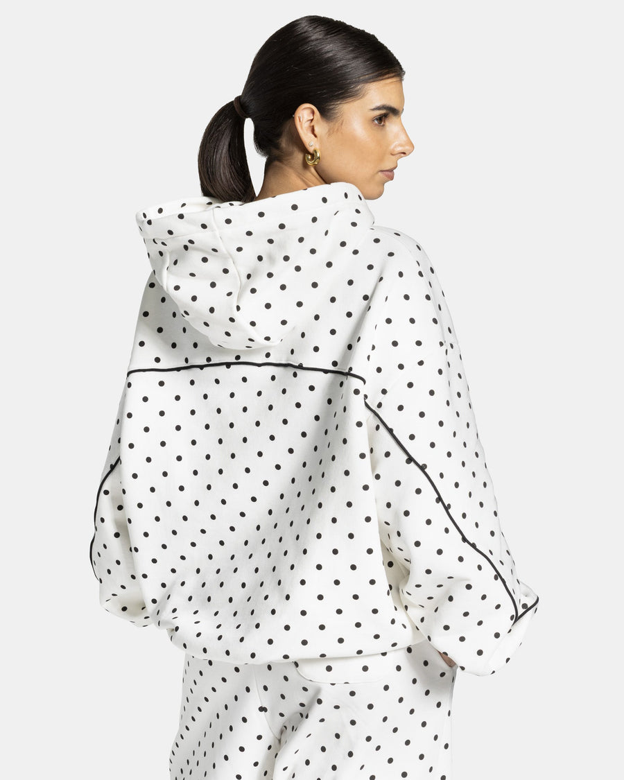 Sweat à capuche Contrastline « blanc à pois »