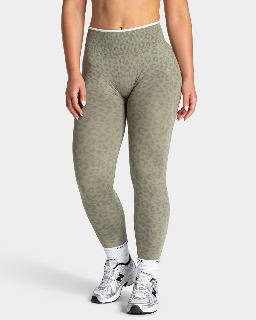 Legging Contrastline « Léopard kaki »