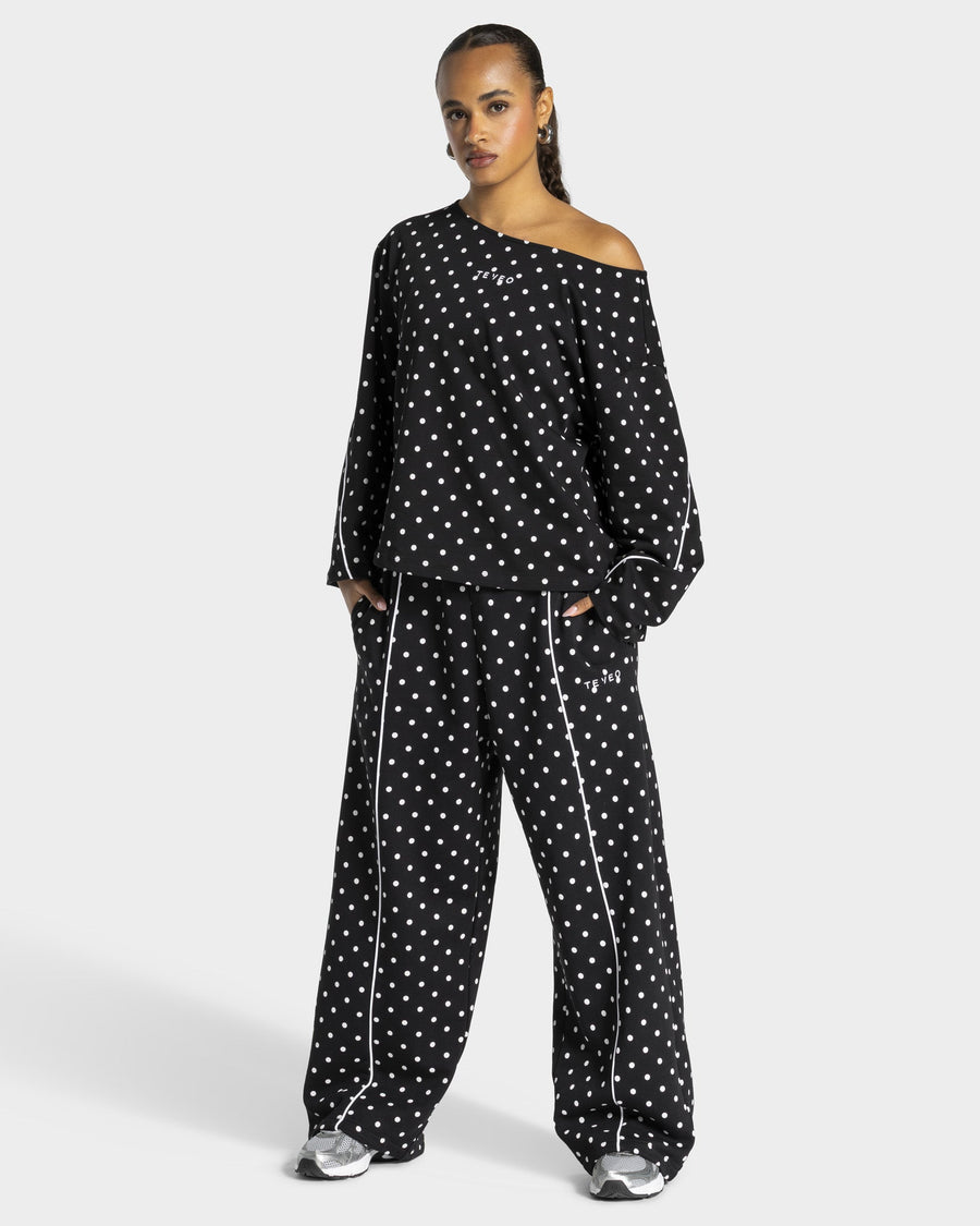 Pantalon de jogging Wide Leg Contrastline « noir à pois »