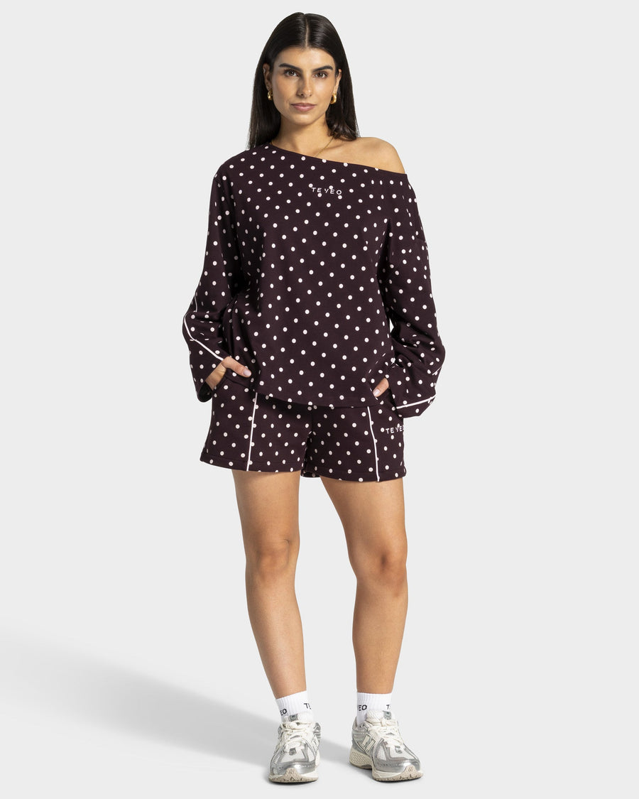 Haut à manches longues Off-Shoulder Contrastline « merlot à pois »