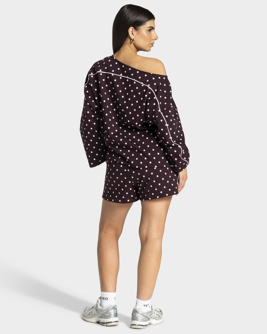 Haut à manches longues Off-Shoulder Contrastline « merlot à pois »