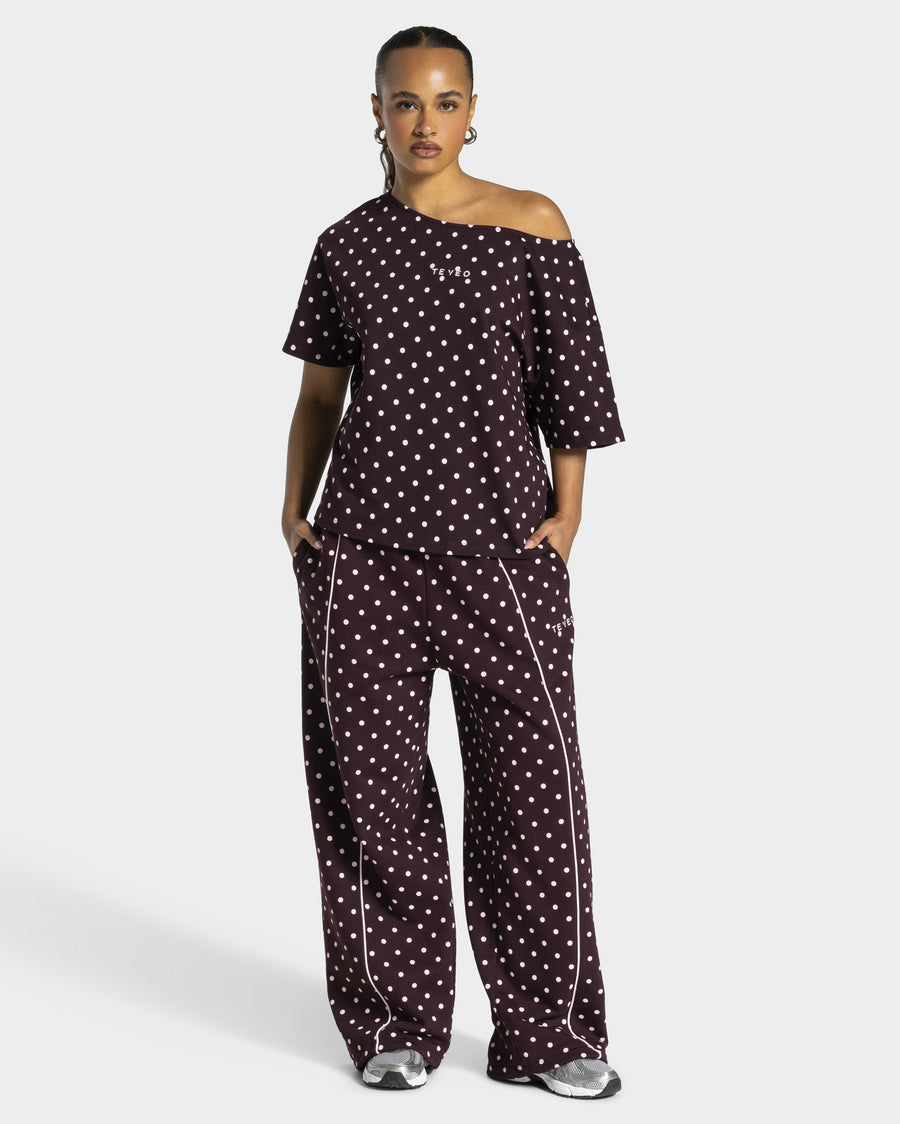 Pantalon de jogging Wide Leg Contrastline « merlot à pois »