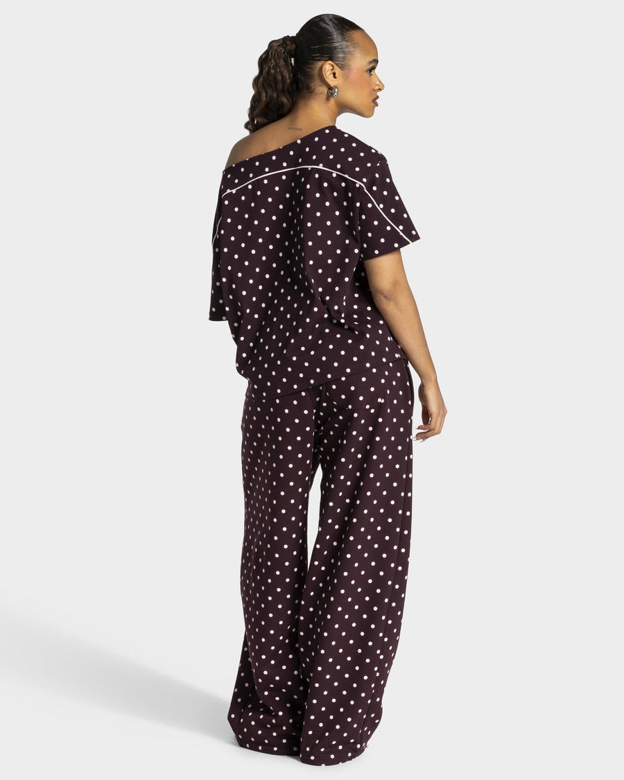 Pantalon de jogging Wide Leg Contrastline « merlot à pois »