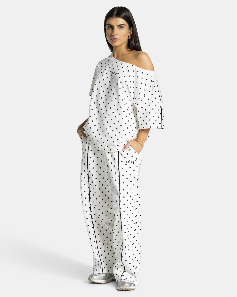 Pantalon de jogging Wide Leg Contrastline « blanc à pois »