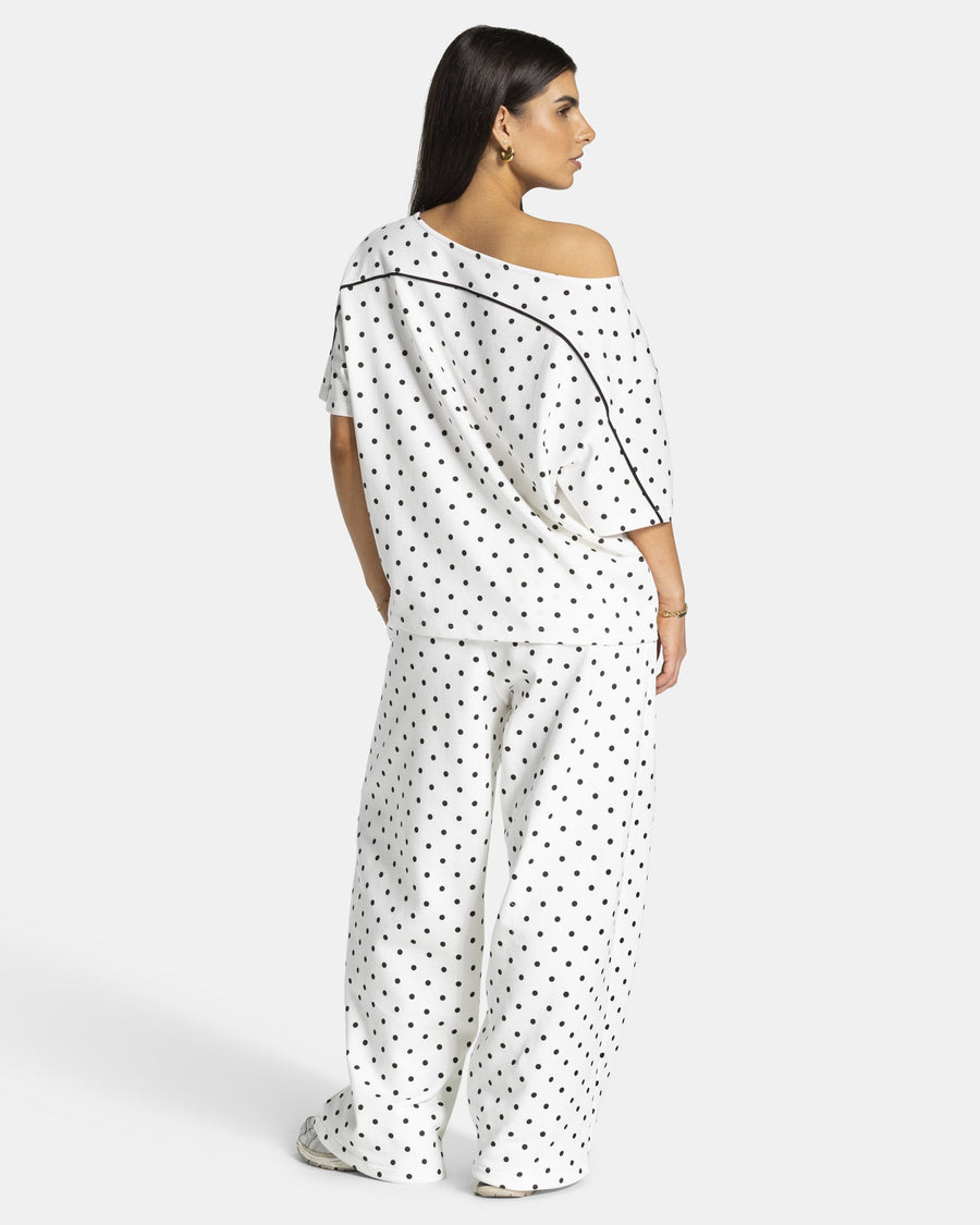 Pantalon de jogging Wide Leg Contrastline « blanc à pois »