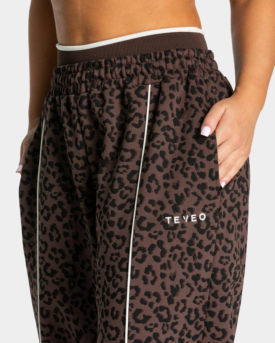 Pantalon de jogging Wide Leg Contrastline « léopard Espresso »