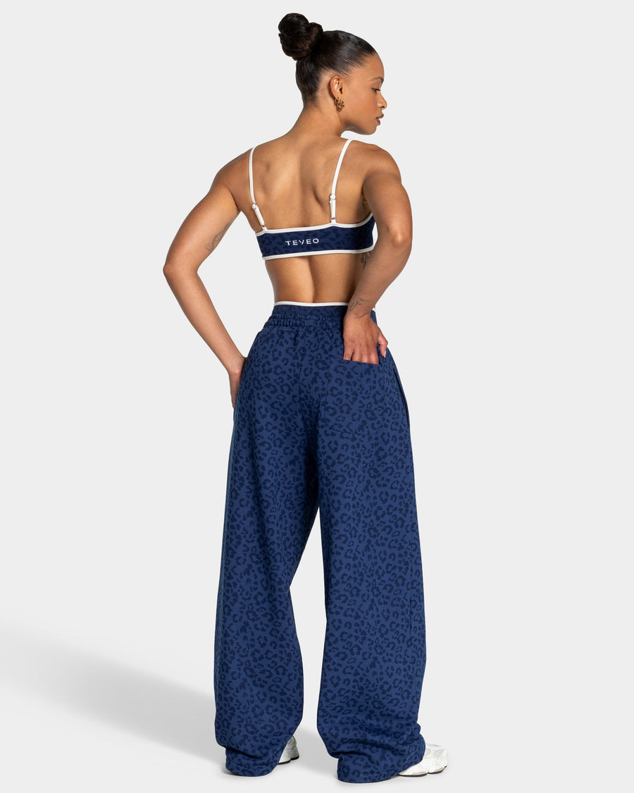 Pantalon de jogging Wide Leg Contrastline « Léopard bleu foncé »