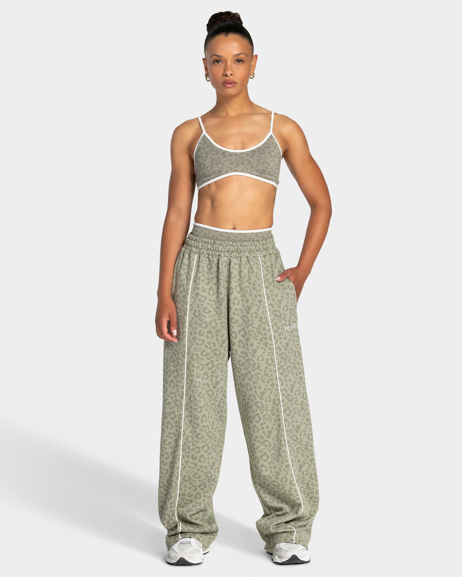Pantalon de jogging Wide Leg Contrastline « Léopard kaki »