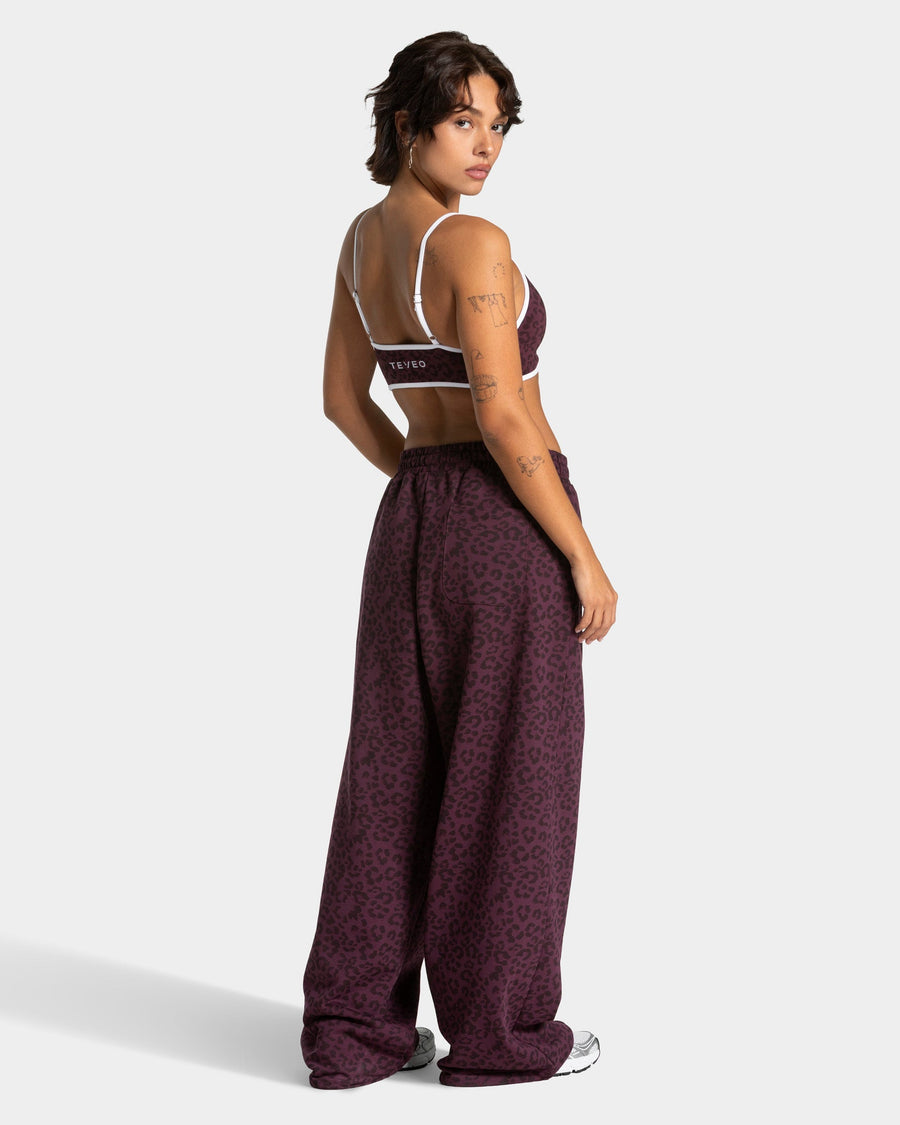 Pantalon de jogging Wide Leg Contrastline « léopard Merlot »