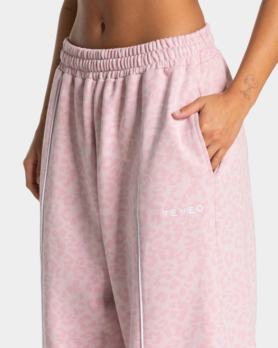 Pantalon de jogging Wide Leg Contrastline « léopard rose »
