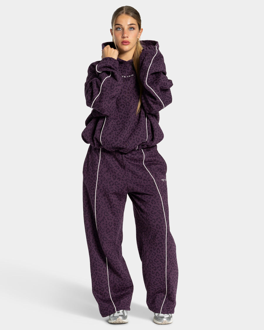 Pantalon de jogging Wide Leg Contrastline « Léopard Blackberry »