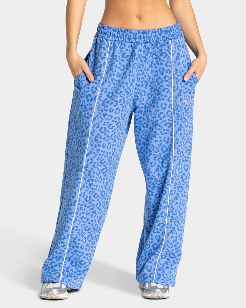 Pantalon de jogging Wide Leg Contrastline « Léopard Azure »