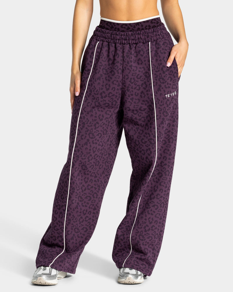 Pantalon de jogging Wide Leg Contrastline « Léopard Blackberry »