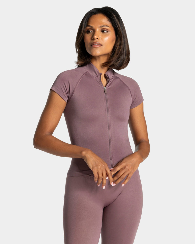 Haut zippé à manches courtes Lift « Mauve »