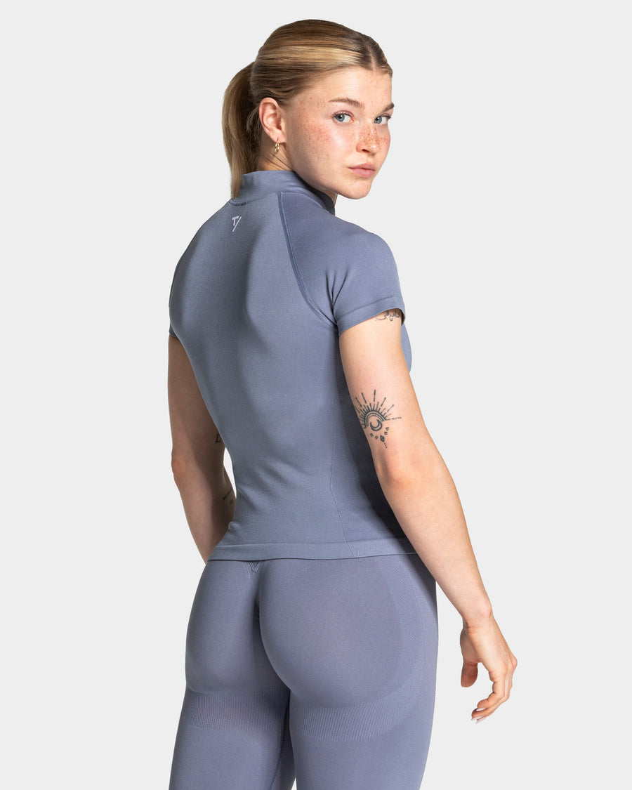 Haut zippé à manches courtes Lift « Bleu acier »