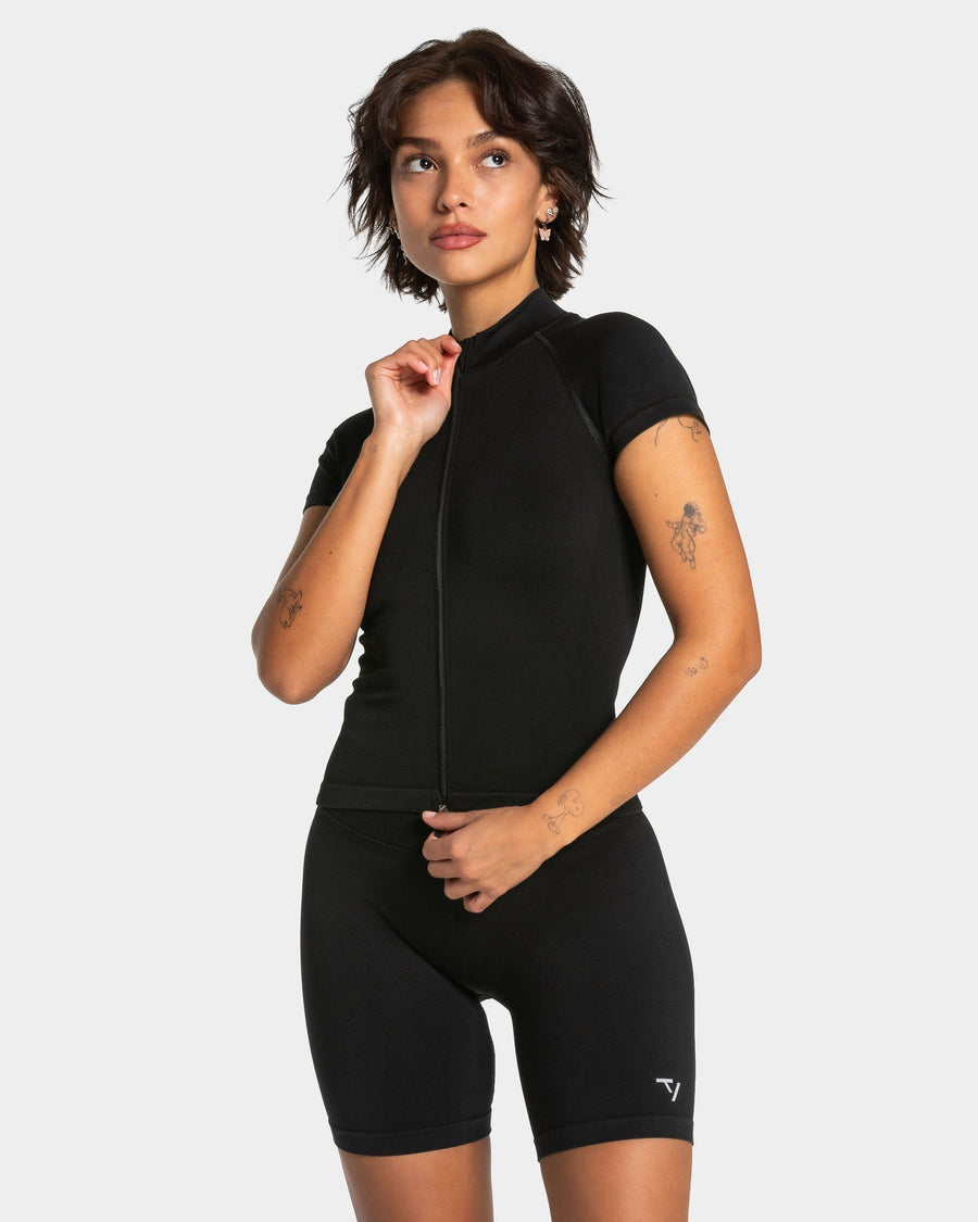 Haut à manches courtes zippé Lift « noir »