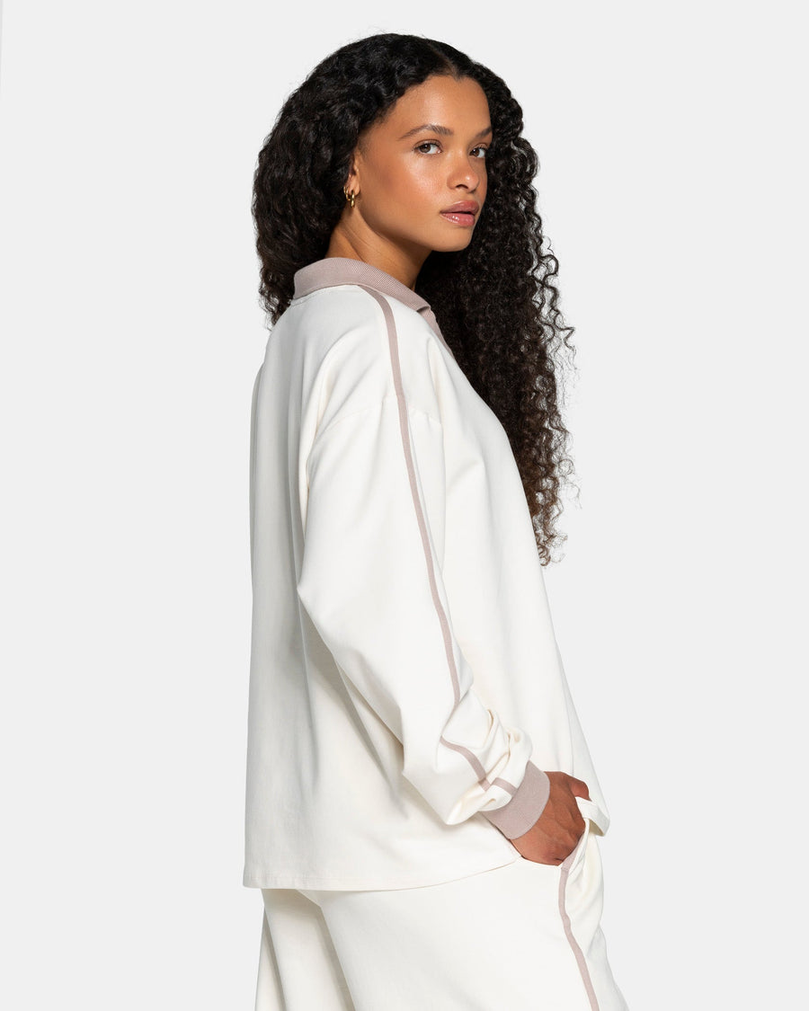 Polo à manches longues Soft « blanc cassé »