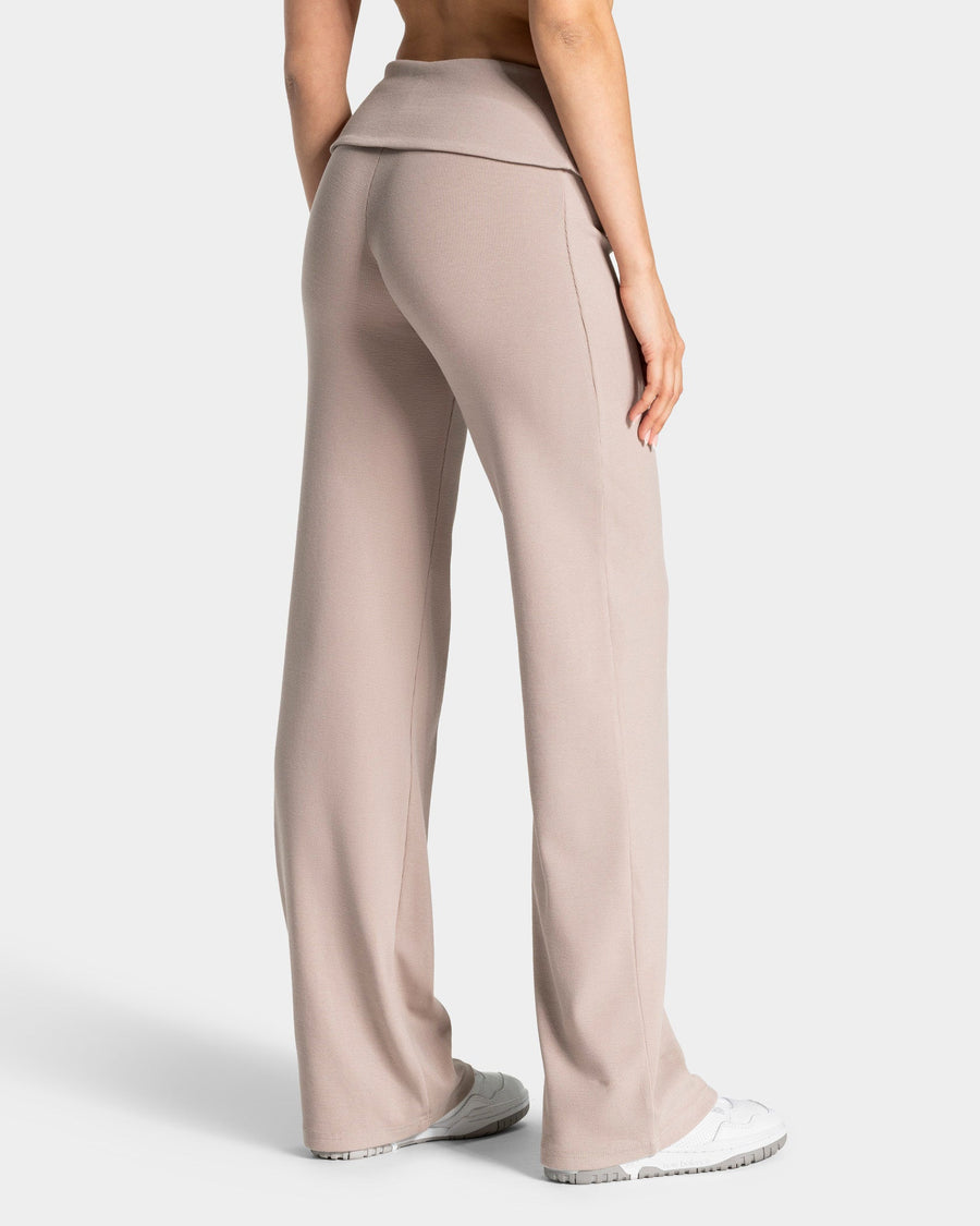 Pantalon côtelé à jambe droite longue Soft Foldover « Cappuccino »