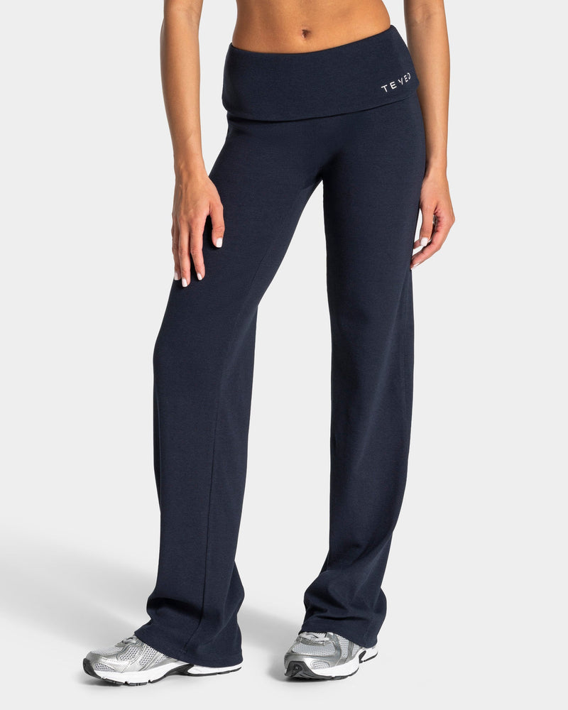 Pantalon côtelé à jambe droite longue Soft Foldover « Midnight »