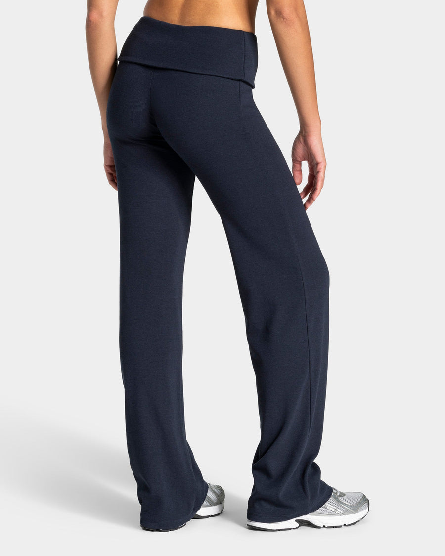 Pantalon côtelé à jambe droite longue Soft Foldover « Midnight »