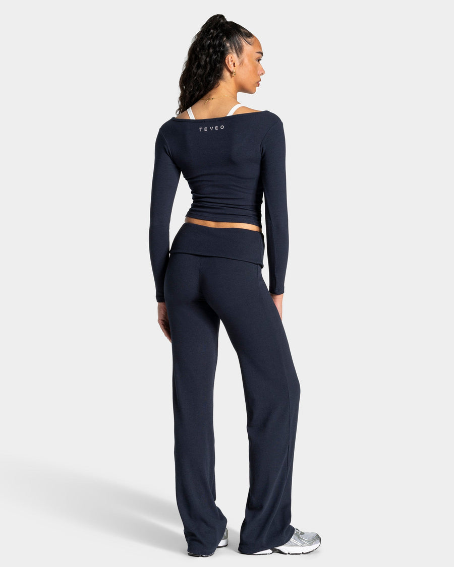 Pantalon côtelé à jambe droite longue Soft Foldover « Midnight »