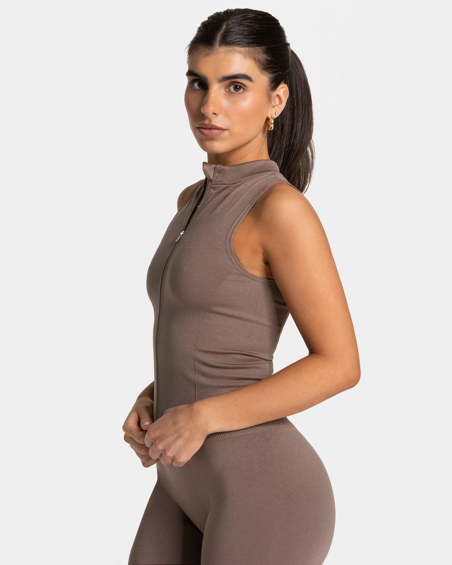 Débardeur zippé Timeless Pro « moka »