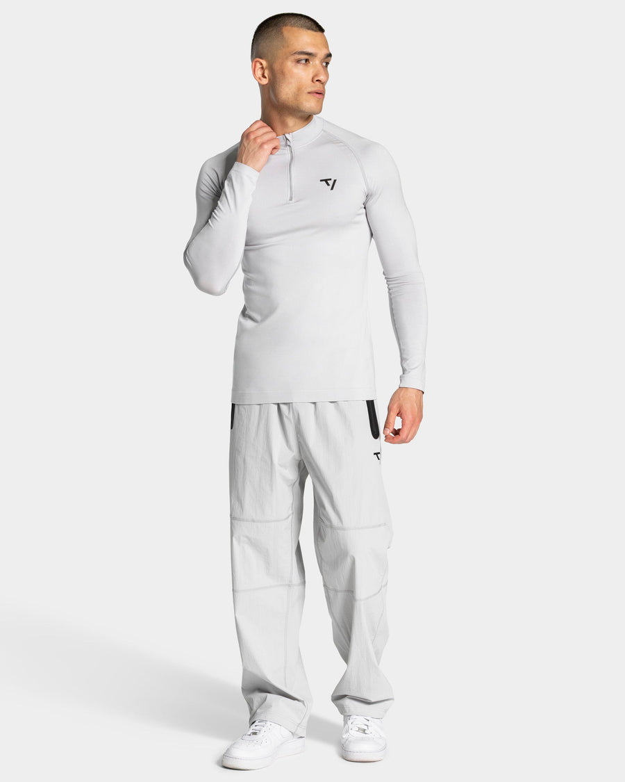 Haut à manches longues demi-zippé Workout sans coutures « gris clair »