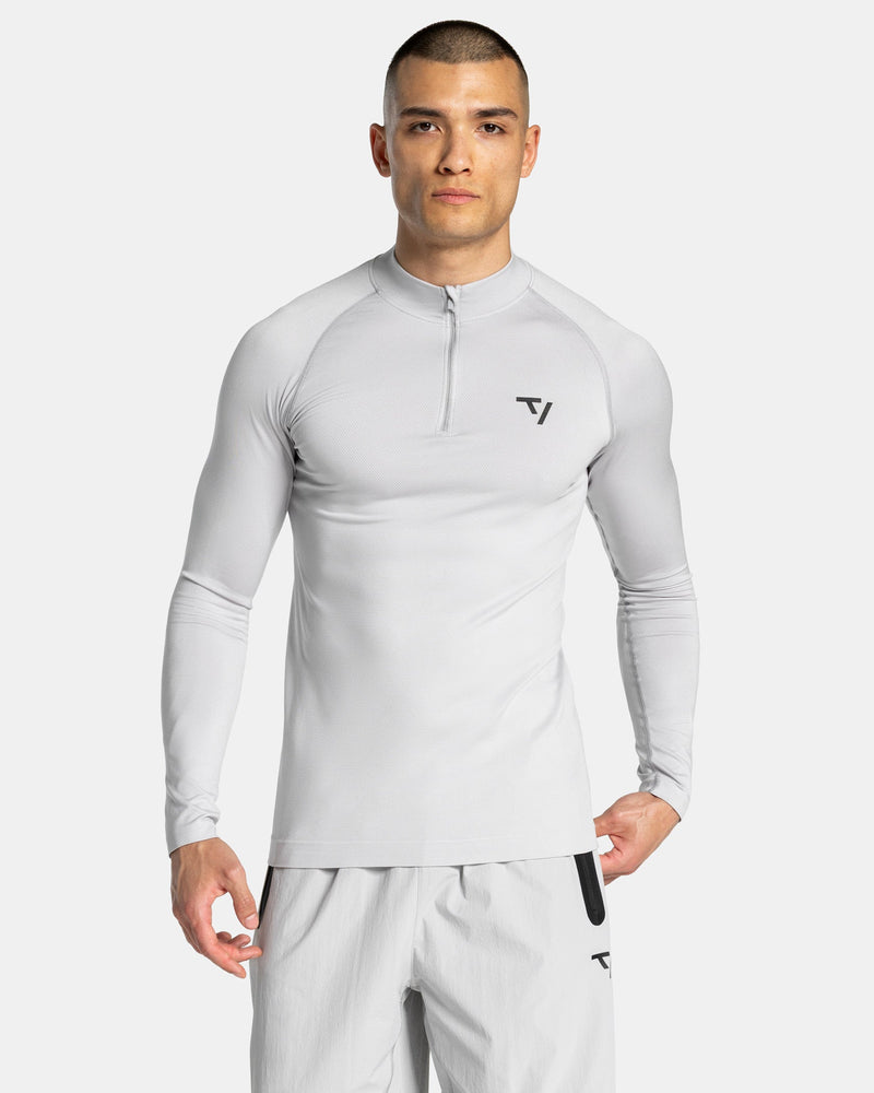 Haut à manches longues demi-zippé Workout sans coutures « gris clair »