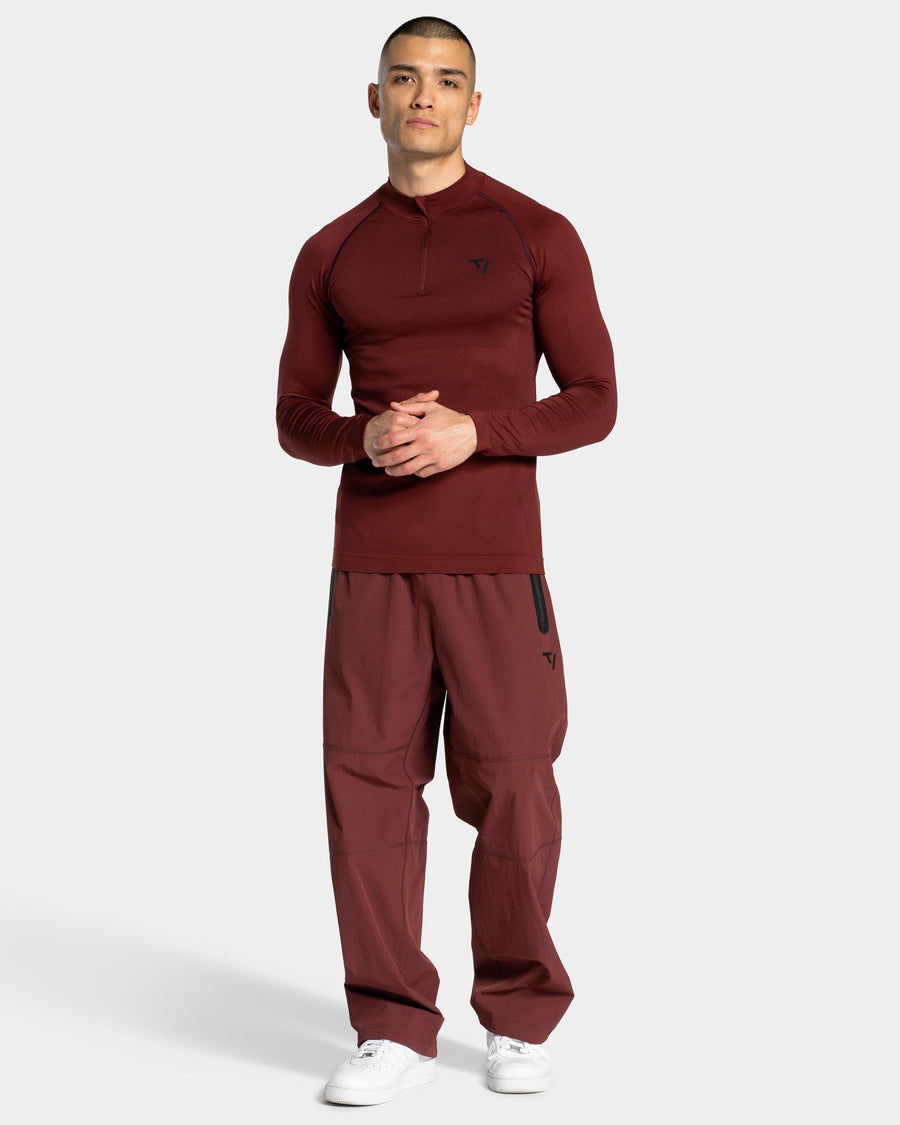Haut à manches longues demi-zippé Workout sans coutures « merlot »