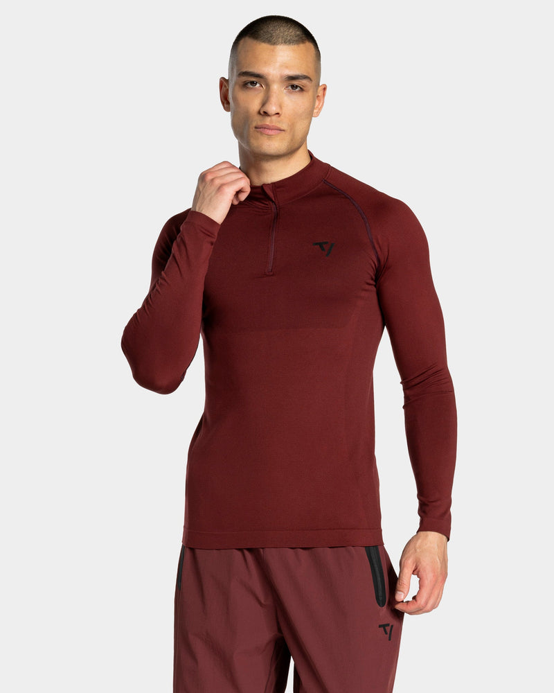 Haut à manches longues demi-zippé Workout sans coutures « merlot »