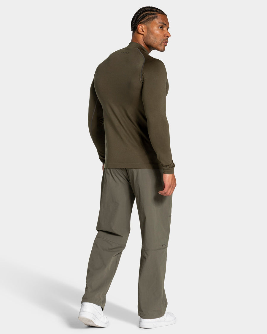 Haut à manches longues demi-zippé Workout sans coutures « Olive »